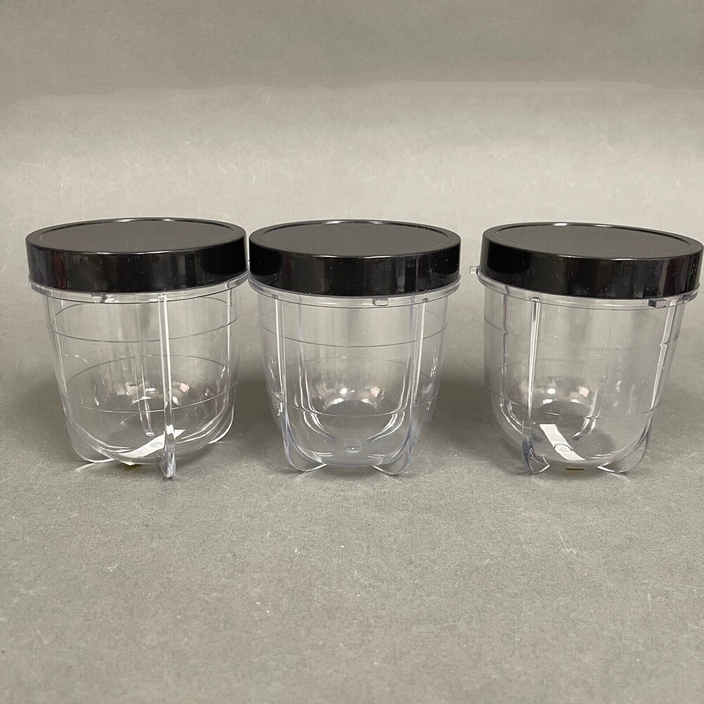 Magic Bullet Short Cups with Black Resealable Replacement Add-on Lot of 3